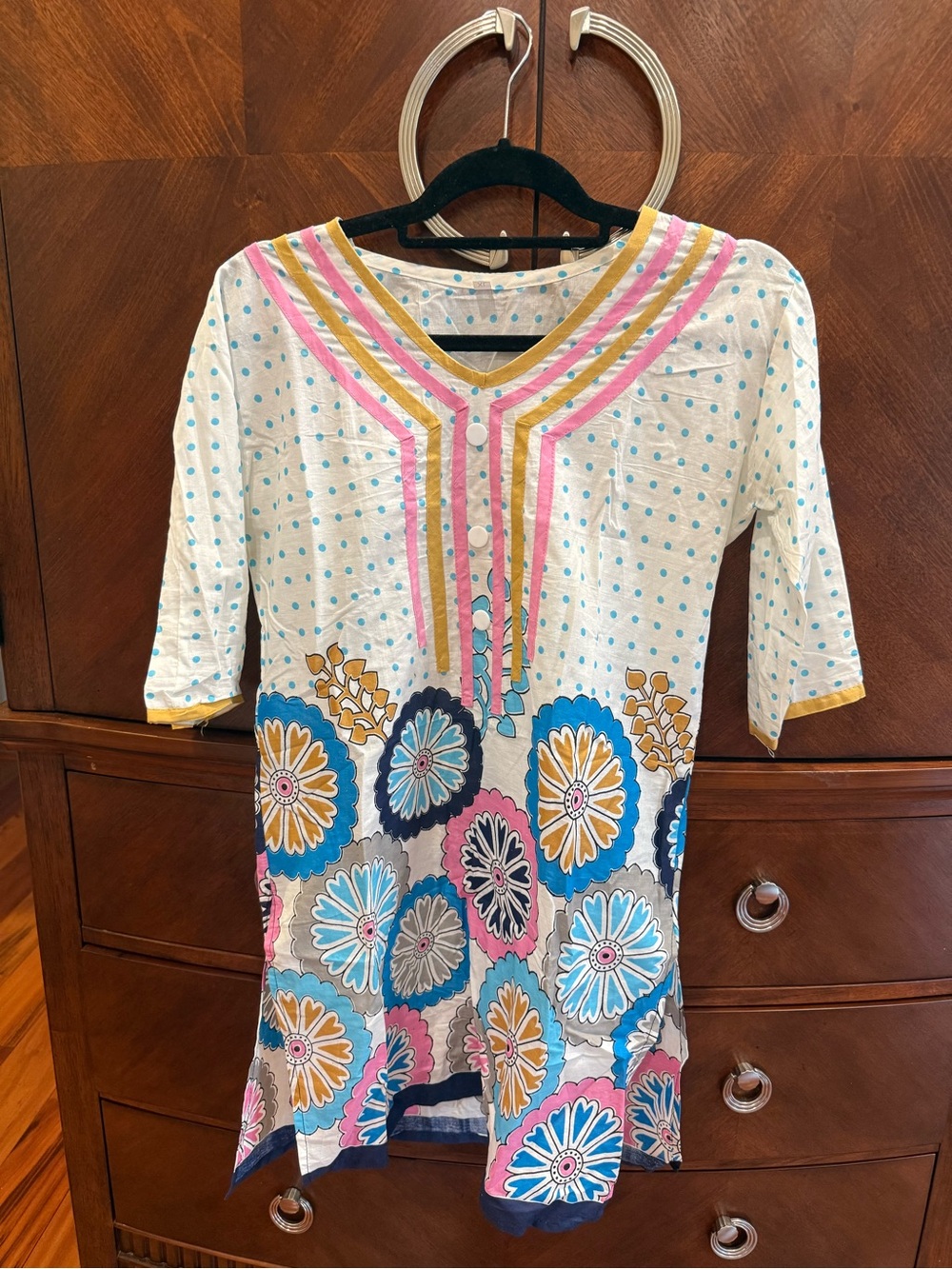 Colorful Floral Tunic with Polka Dot Top